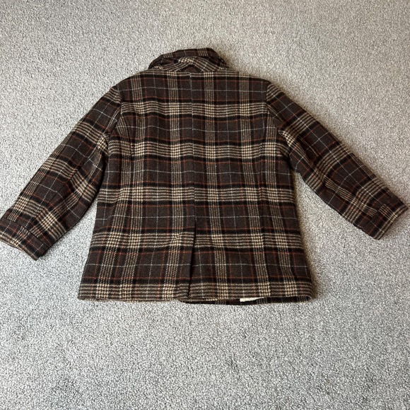 Janie And Jack Pea Coat Kids 4-5 Brown Plaid Wool Faux Fur Lined Winter‎ preppy - Picture 8 of 13